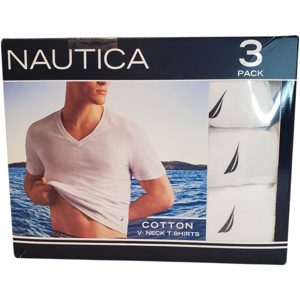 NAUTICA VNeck TShirts 3-Pack Mens Classic Fit Comfort Cotton Blend